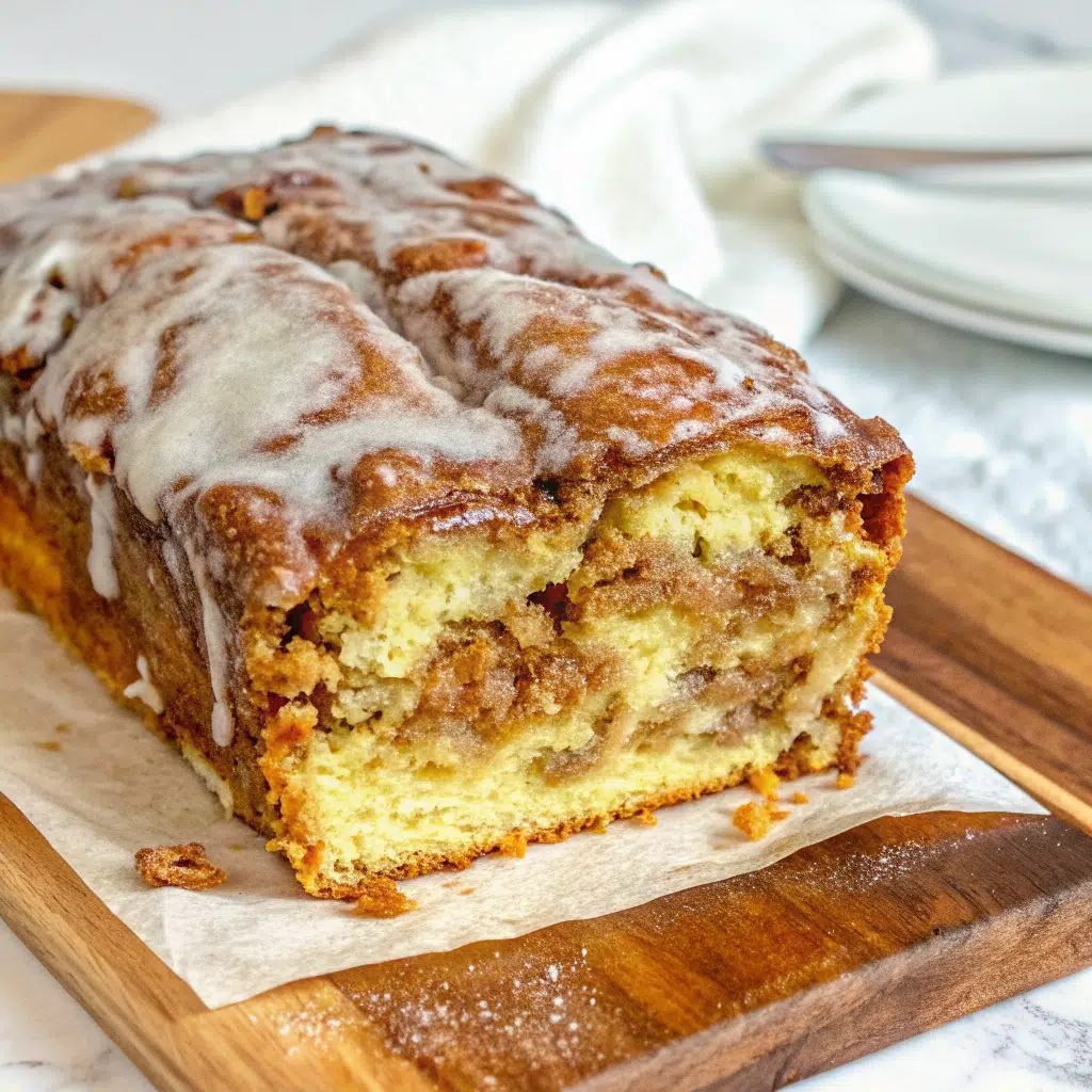 Irresistible Apple Fritter Cake 12 A slice of layered apple fritter cake on a white plate, showing moist yellow cake layers with chunks of cinnamon apples and brown sugar swirls, topped with white glaze dripping down the sides.