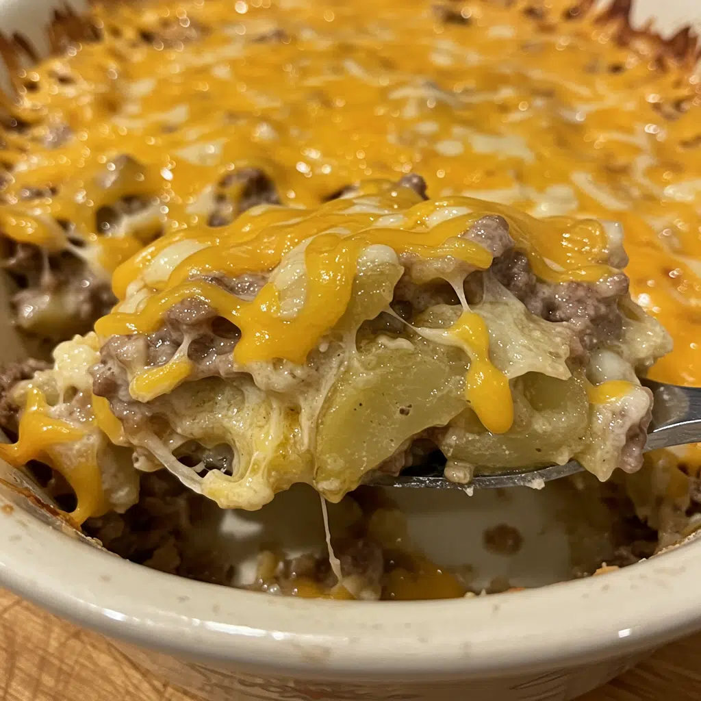 Crockpot Cheesesteak Potato Casserole 12 Crockpot Cheesesteak Potato Casserole topped with melted cheddar and fresh parsley