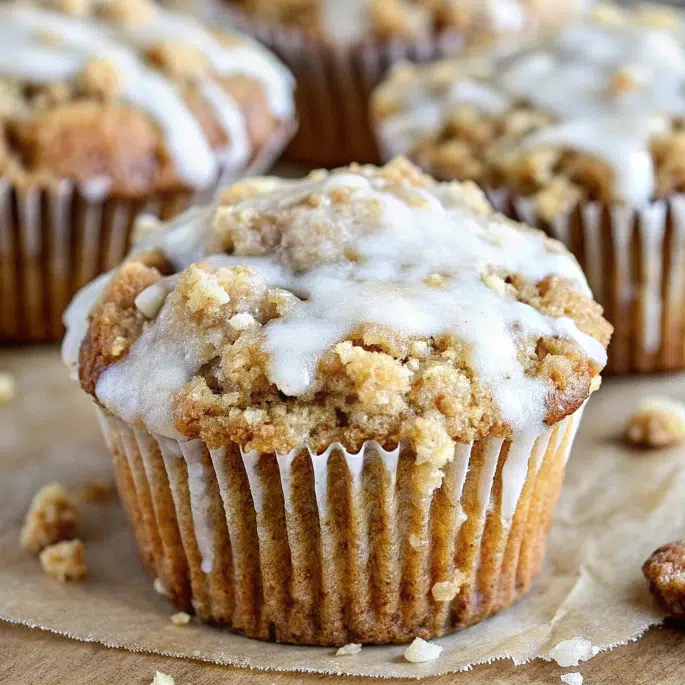 Apple Spice Muffins 9 Homemade apple spice muffins with crumb topping on cooling rack, golden brown with visible apple pieces