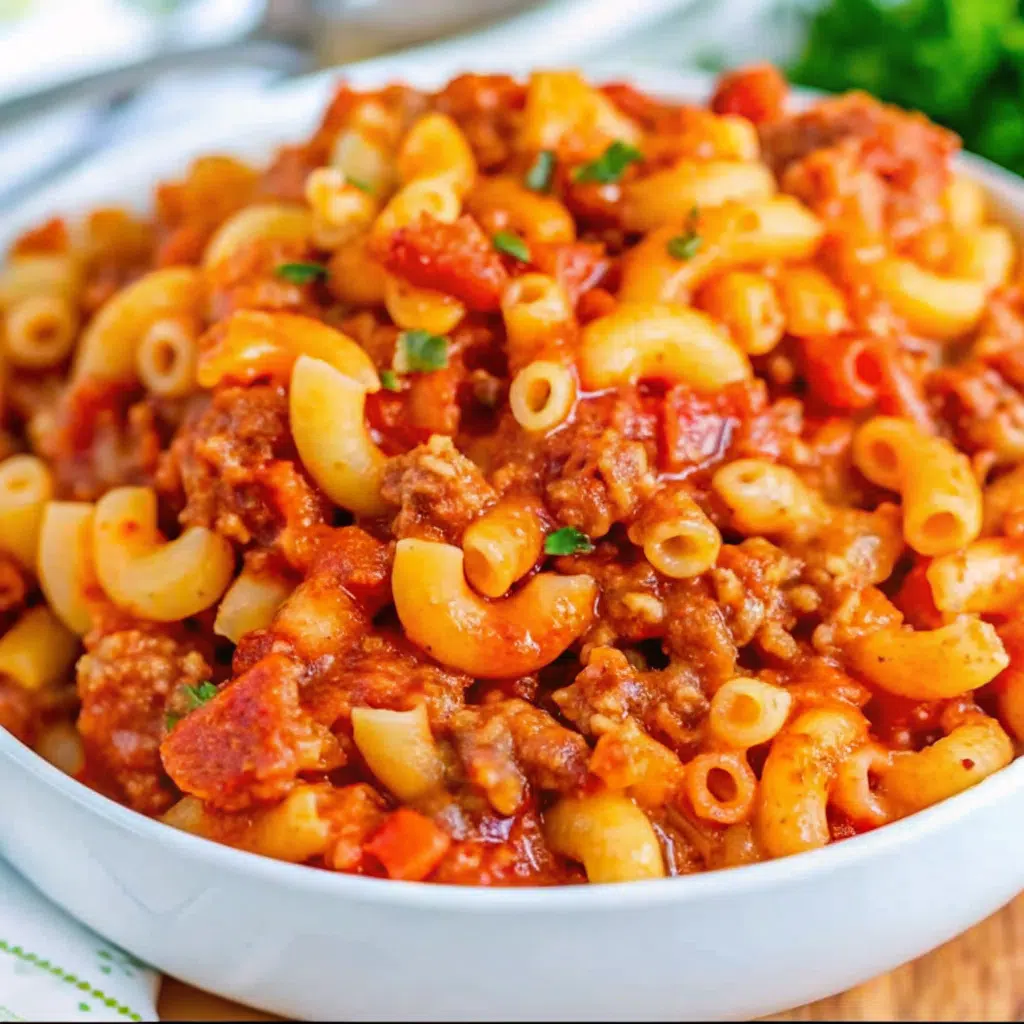Crock Pot American Goulash 9 This Crock Pot American Goulash is loaded with tender ground beef, perfectly cooked pasta, and a rich tomato sauce that'll have your family asking for seconds.