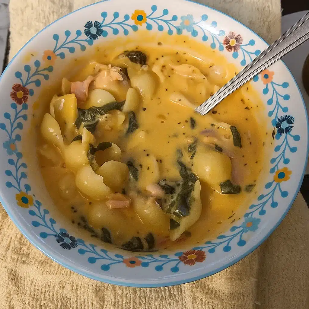 Marry Me Chicken Soup 9 Creamy Marry Me Chicken Soup with shell pasta, spinach, and sun-dried tomatoes in a white bowl