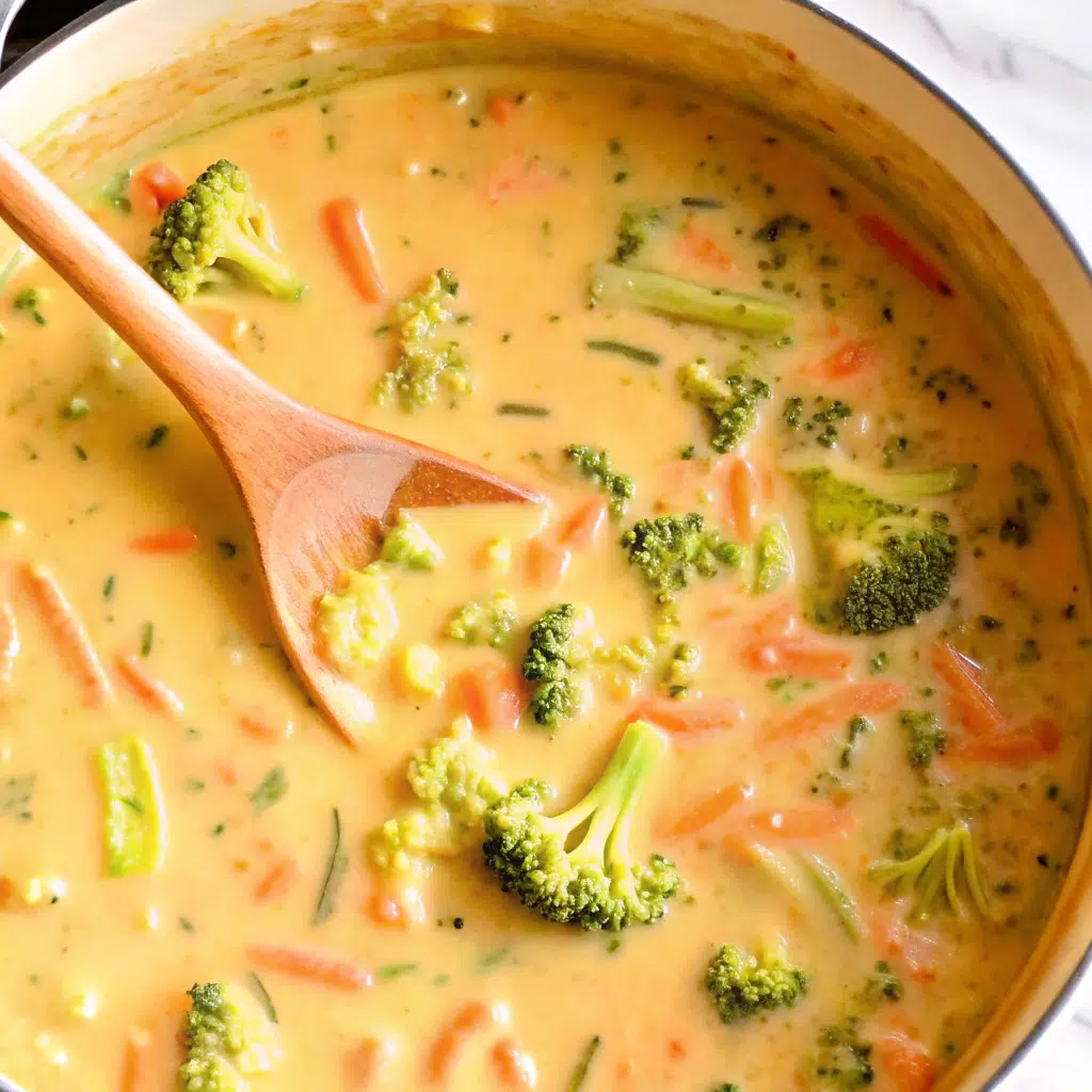 Creamy Broccoli Cheddar Soup 9 A steaming bowl of creamy broccoli cheddar soup garnished with fresh herbs and served