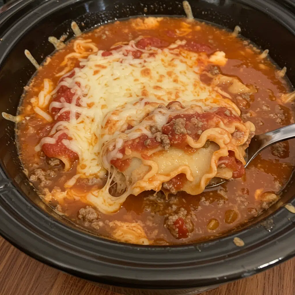 Crock Pot Lasagna Soup 7 Bowl of Crock Pot Lasagna Soup with melted cheese and herbs on top