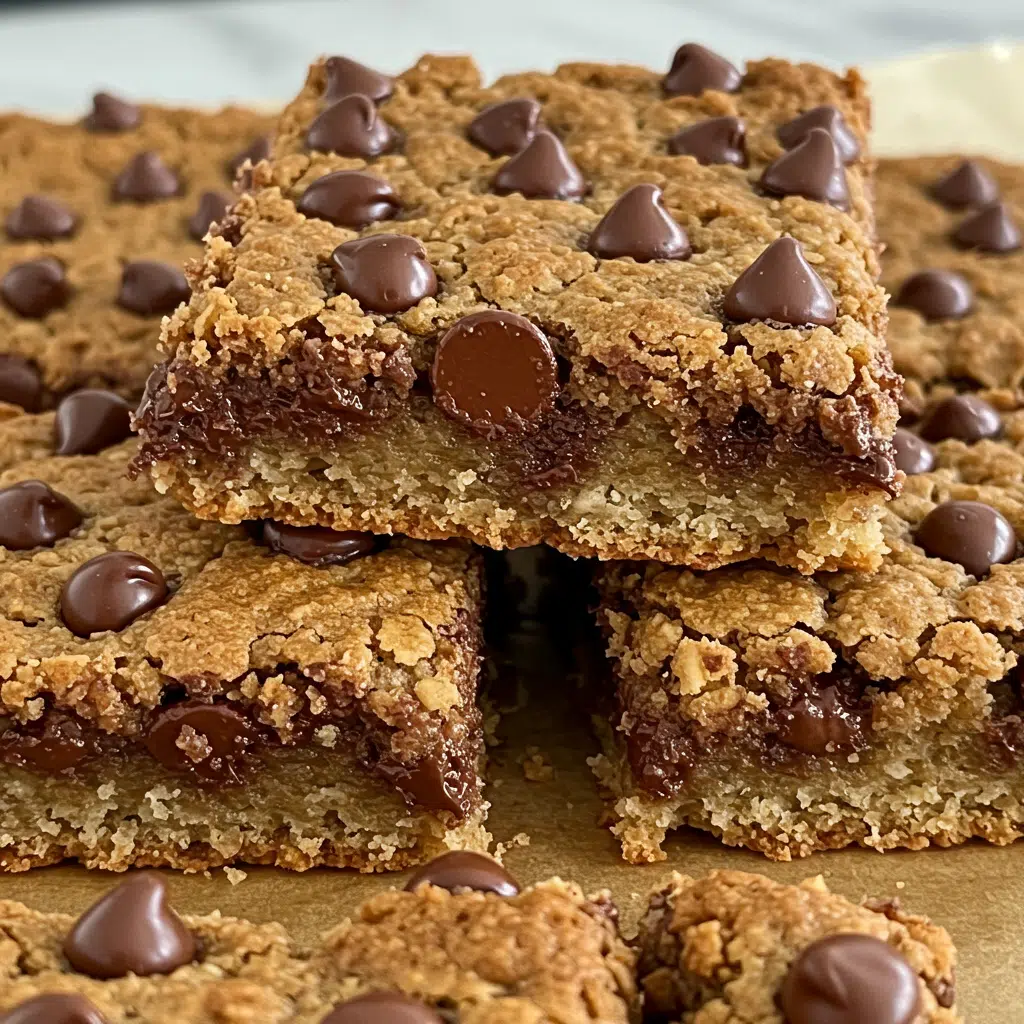 Homemade oatmeal chocolate chip bars cut into squares