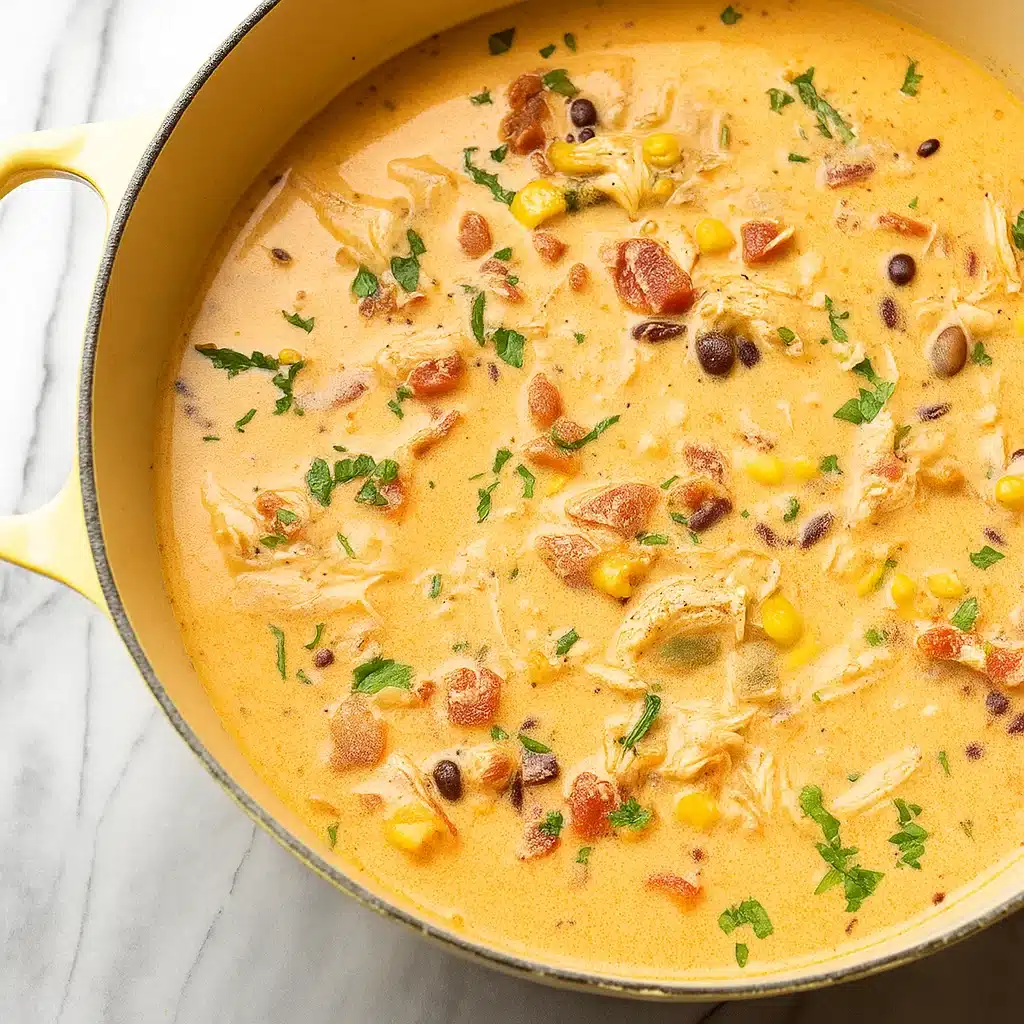 Chicken Taco Soup 6 Bowl of creamy chicken taco soup with cheese, avocado, cilantro, lime wedges and tortilla chips