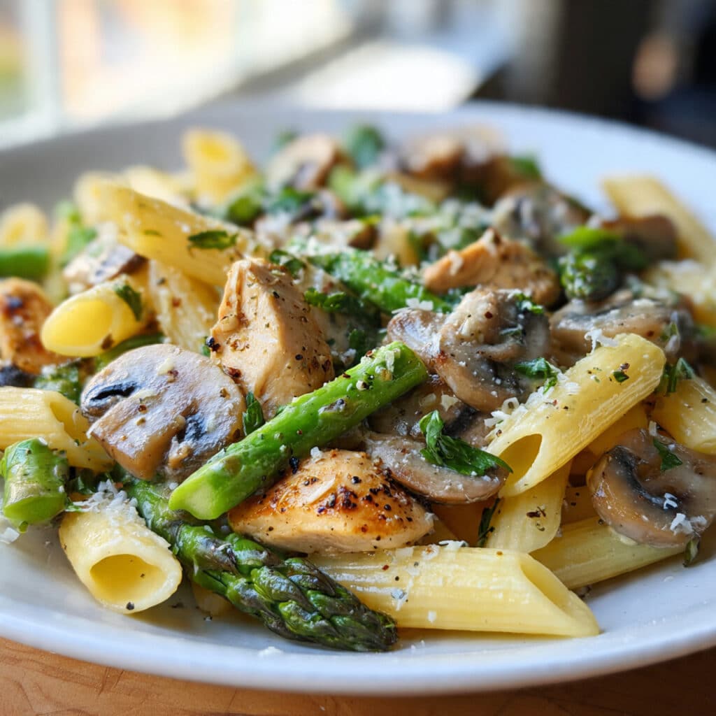 Mushroom and Asparagus Chicken Penne