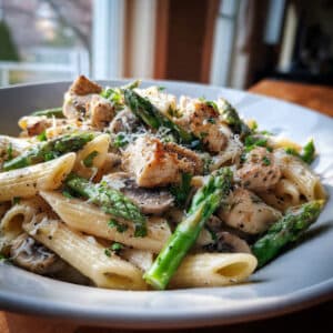 Mushroom and Asparagus Chicken Penne