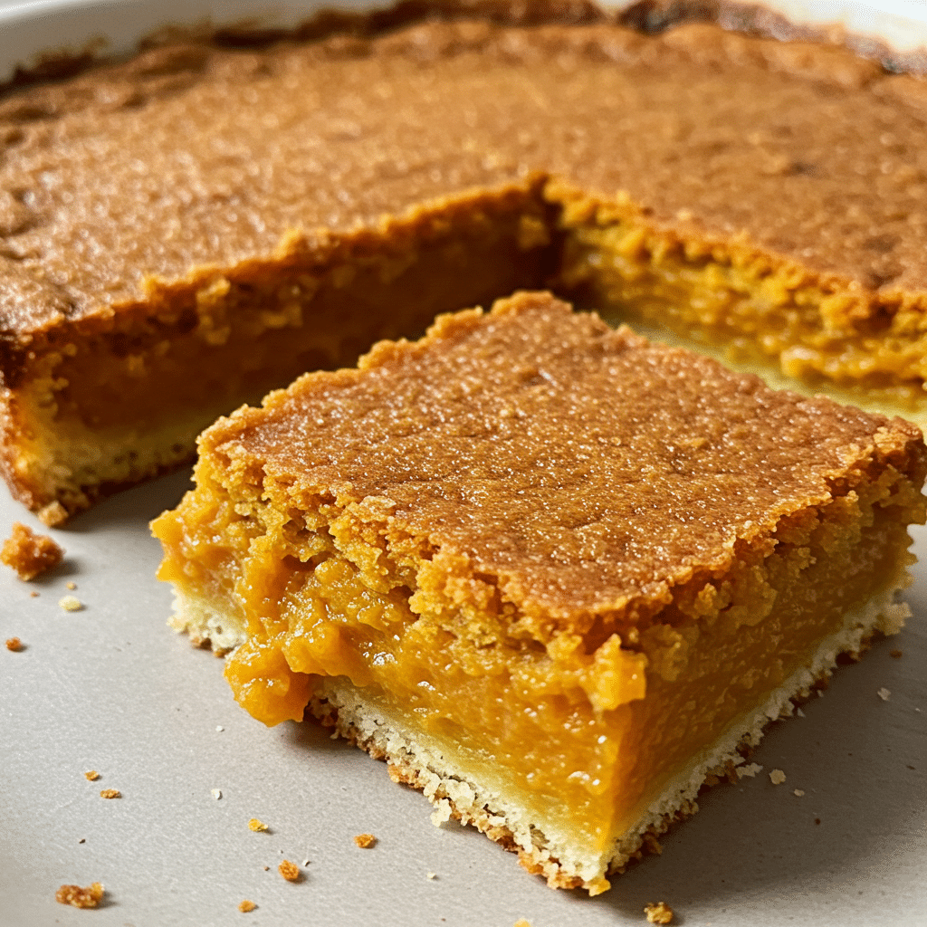 Easy Pumpkin Cobbler 7 Golden brown pumpkin cobbler with crumbly topping in a white baking dish, served with a dollop of whipped cream, showcasing the creamy pumpkin filling and crispy spiced topping.