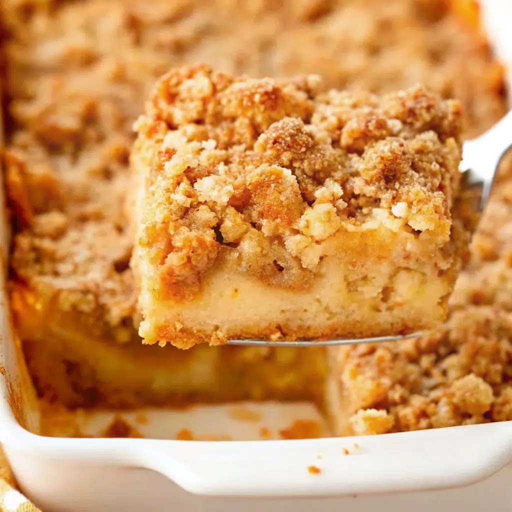 All Recipes 24 Golden baked pumpkin french toast casserole with crumb topping in a white baking dish