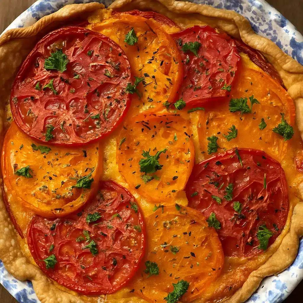 All Recipes 65 Golden brown pimento cheese tomato pie with layers of fresh tomatoes and melted cheese in a flaky pastry crust