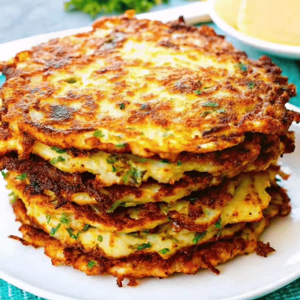 All Recipes 18 Golden brown crispy keto zucchini fritters on a white plate with fresh herbs