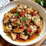 Best Hot Honey Feta Chicken 10 Hot Honey Feta Chicken topped with crumbled white feta cheese and drizzled with glossy hot honey sauce on a white plate