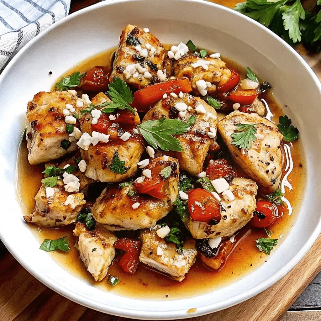 All Recipes 72 Hot Honey Feta Chicken topped with crumbled white feta cheese and drizzled with glossy hot honey sauce on a white plate