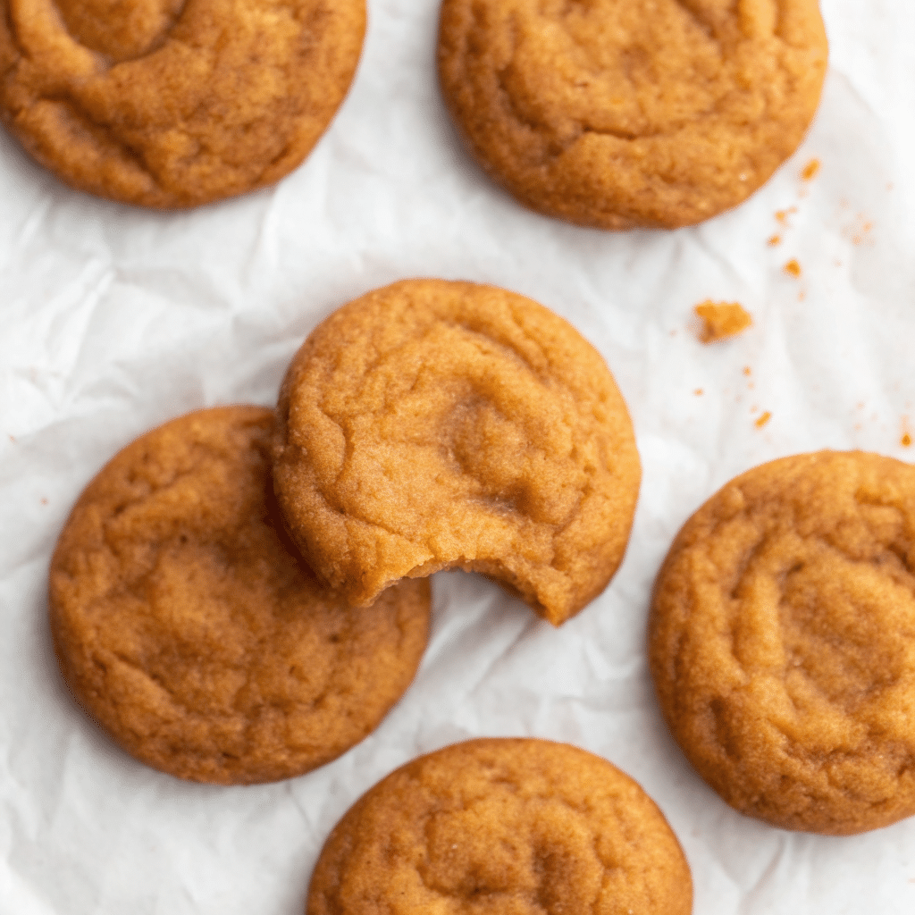 Stack of brown butter pumpkin snickerdoodle cookies with cinnamon sugar coating on white plate