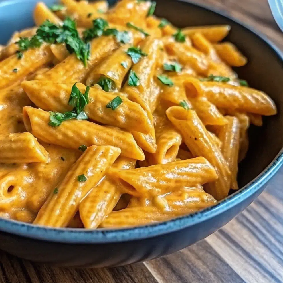 Creamy Pumpkin Pasta 4 A bowl of creamy pumpkin pasta garnished with fresh Parmesan cheese and black pepper, surrounded by autumn pumpkins and fresh herbs