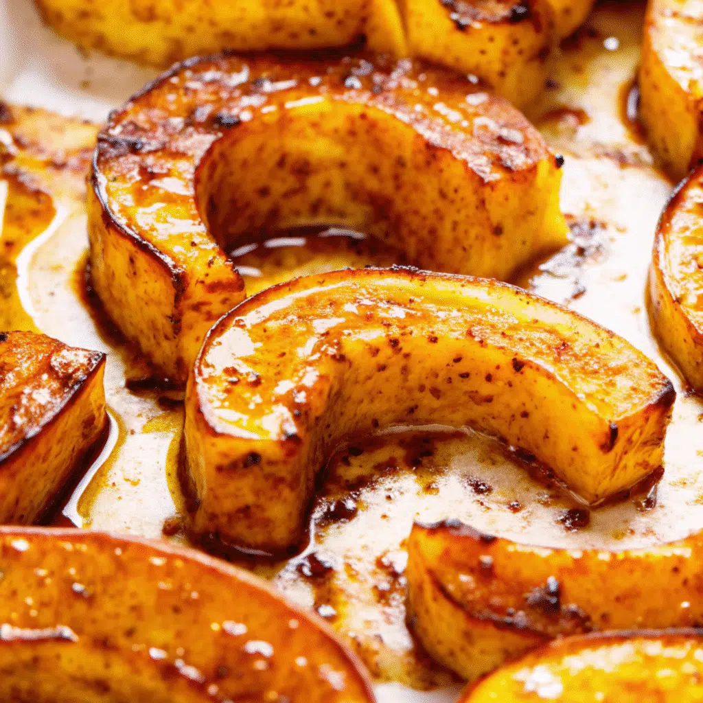All Recipes 32 Golden-brown roasted delicata squash crescents arranged on a white platter, showing caramelized edges and tender flesh