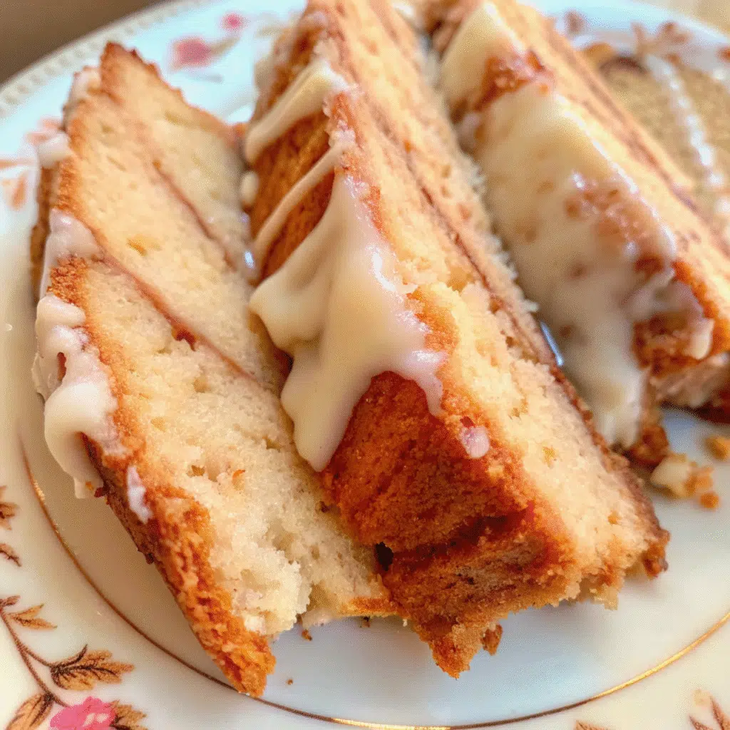 Golden brown Amish apple fritter bread with white glaze drizzled on top, sitting on a wooden cutting board with fresh apples in the background