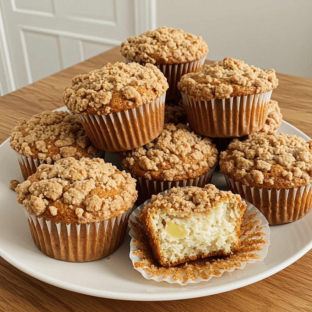 Golden brown apple crumble muffins with chunky cinnamon crumble topping, fresh diced apples visible in the tender muffin base, arranged on a wire cooling rack