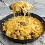 One Pan Cheesy Meat and Potato Skillet 10 One Pan Cheesy Meat and Potato Skillet - crispy potatoes, seasoned ground beef, melted cheese all cooked together