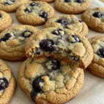 Chewy Blueberry Cookies 8 Golden brown chewy blueberry cookies cooling on a wire rack, studded with plump fresh blueberries