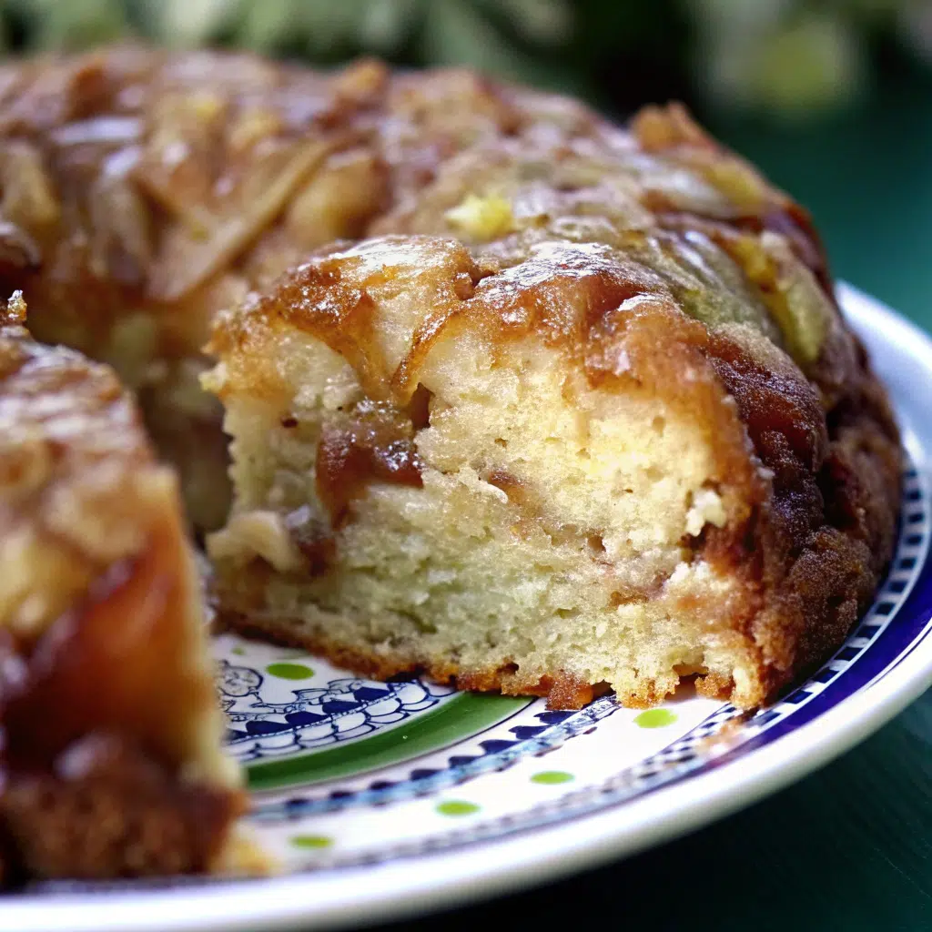 Irresistible Apple Fritter Cake 9 A slice of layered apple fritter cake on a white plate, showing moist yellow cake layers with chunks of cinnamon apples and brown sugar swirls, topped with white glaze dripping down the sides.