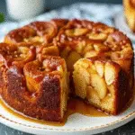 Swedish Apple Cake 10 A golden Swedish apple cake with crackled caramel topping in a springform pan, with diced apples visible throughout the moist cake