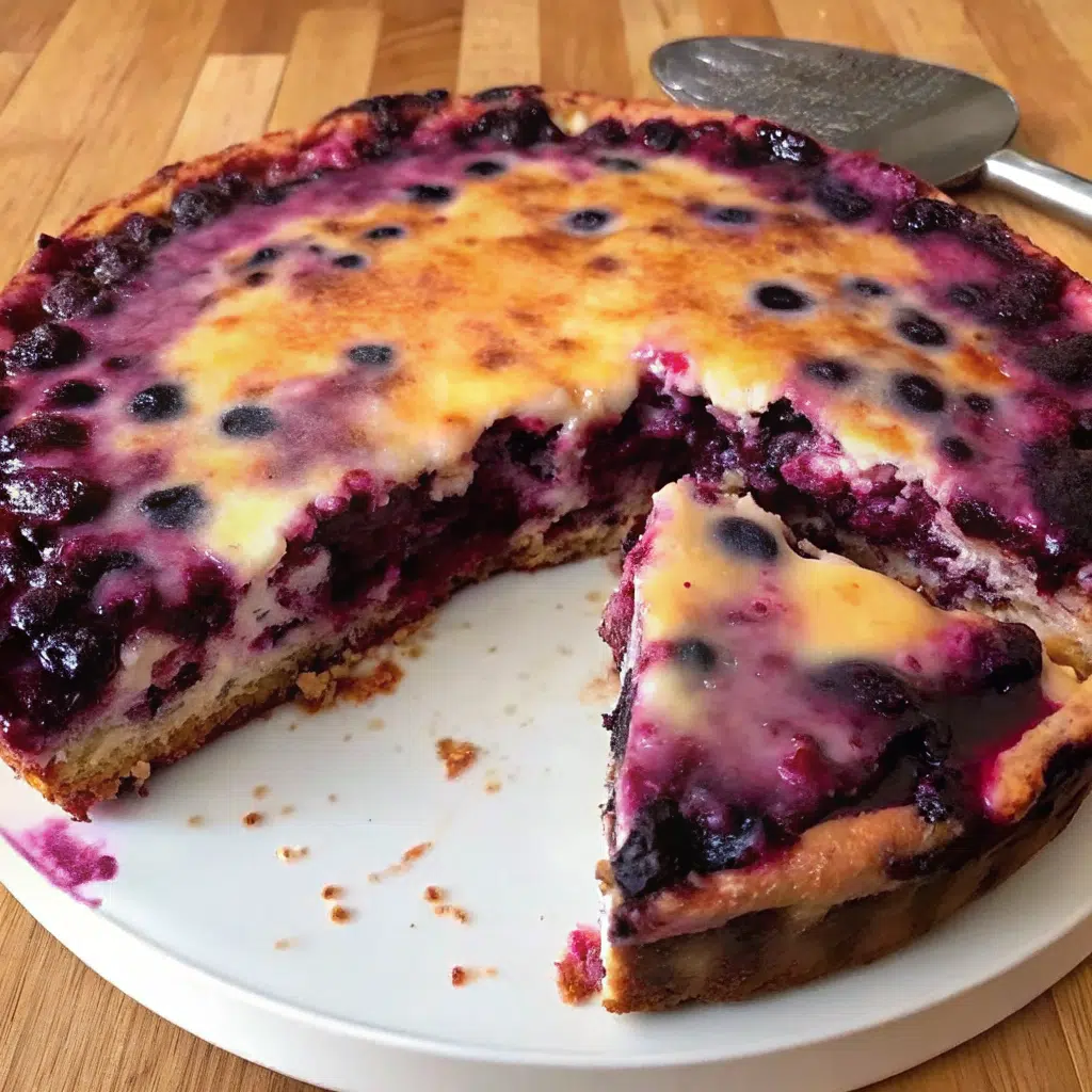Golden Nova Scotia Blueberry Cream Cake with crumbly crust, blueberries, and cream topping