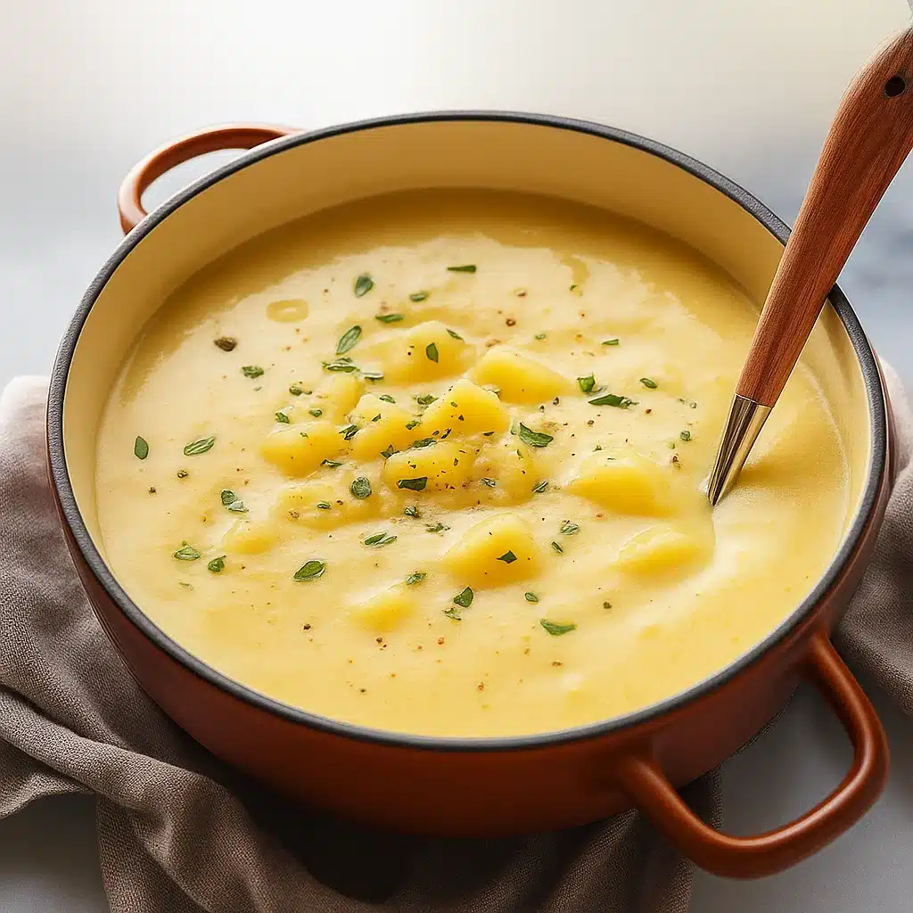 Home Page 38 A bowl of creamy cheesy potato soup garnished with fresh chives and extra cheddar cheese, served with crusty bread on a rustic wooden table