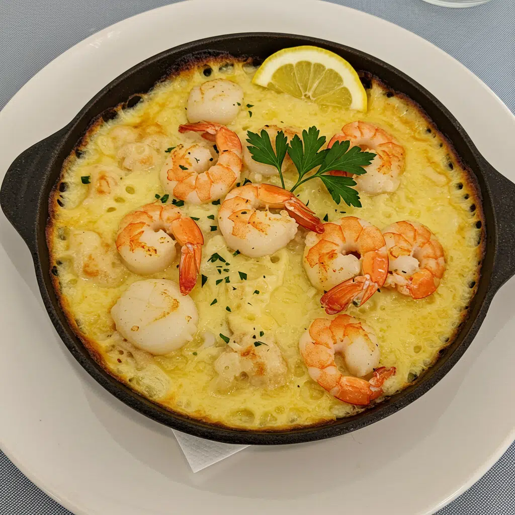 Home Page 12 Gourmet Seafood Cassolette - A French-inspired baked dish with tender seafood in creamy Parmesan sauce, topped with golden breadcrumbs