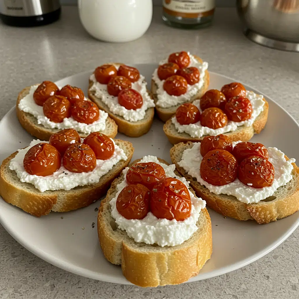 Ricotta Crostini with Roasted Tomatoes are the perfect elegant appetizer that comes together with just a handful of simple ingredients