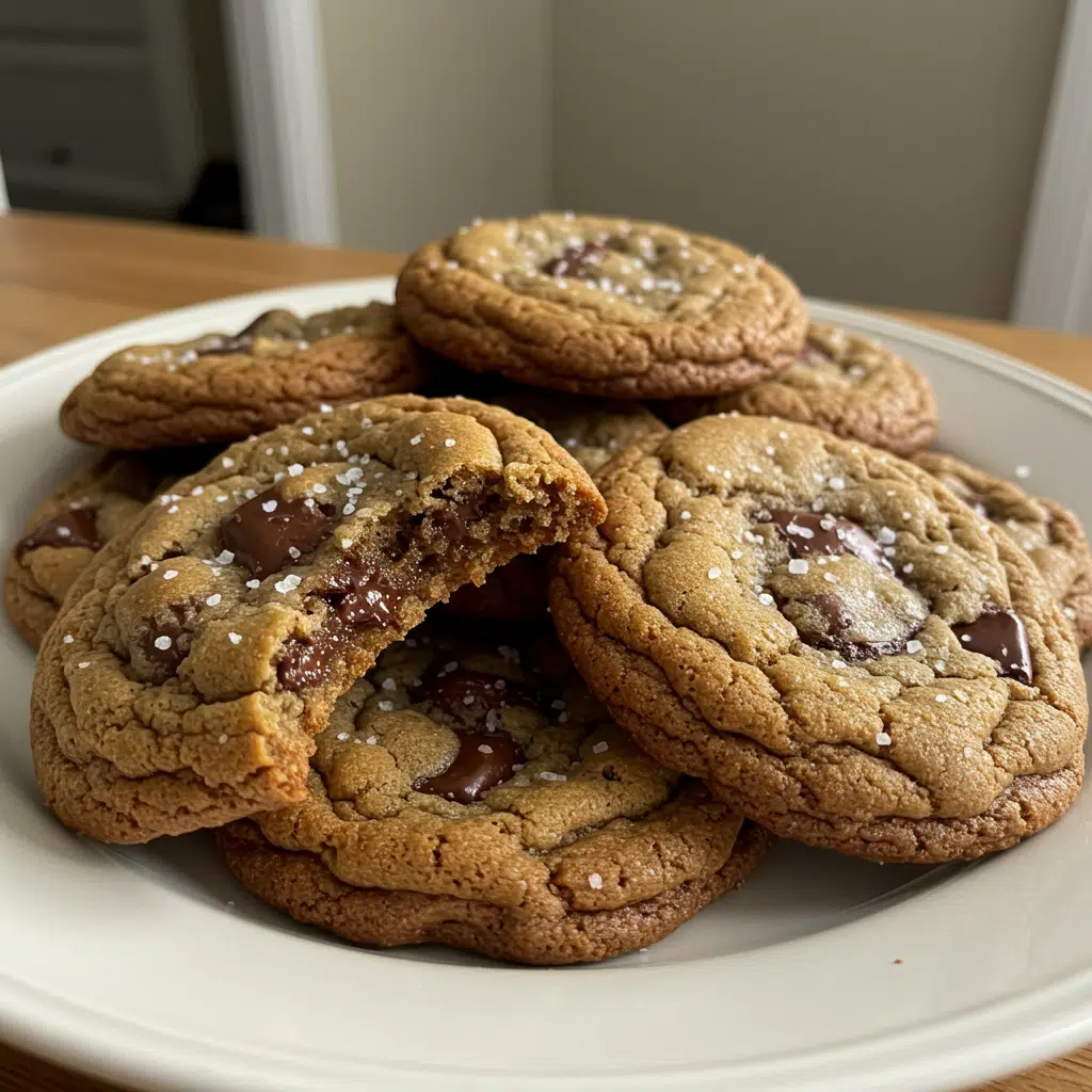 Home Page 5 salted brown butter chocolate chip cookies feature crispy edges, chewy centers, and pools of melted chocolate finished with flaky sea salt