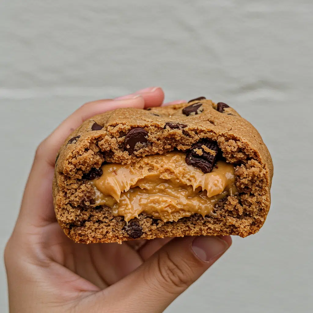 Stack of thick, chewy peanut butter chocolate chip cookies with visible chocolate chips, golden brown edges, and soft centers on a white plate