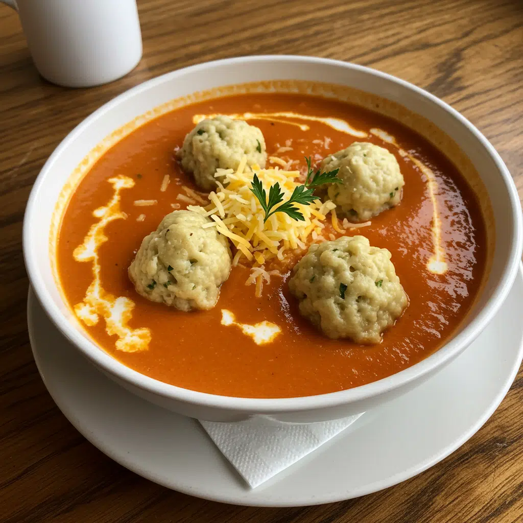 comforting tomato soup with cheddar bay dumplings combines classic flavors in the most delicious way – perfect for cozy nights in