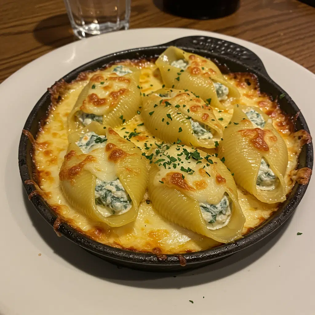Home Page 10 Baked seafood stuffed shells with golden breadcrumb topping in casserole dish