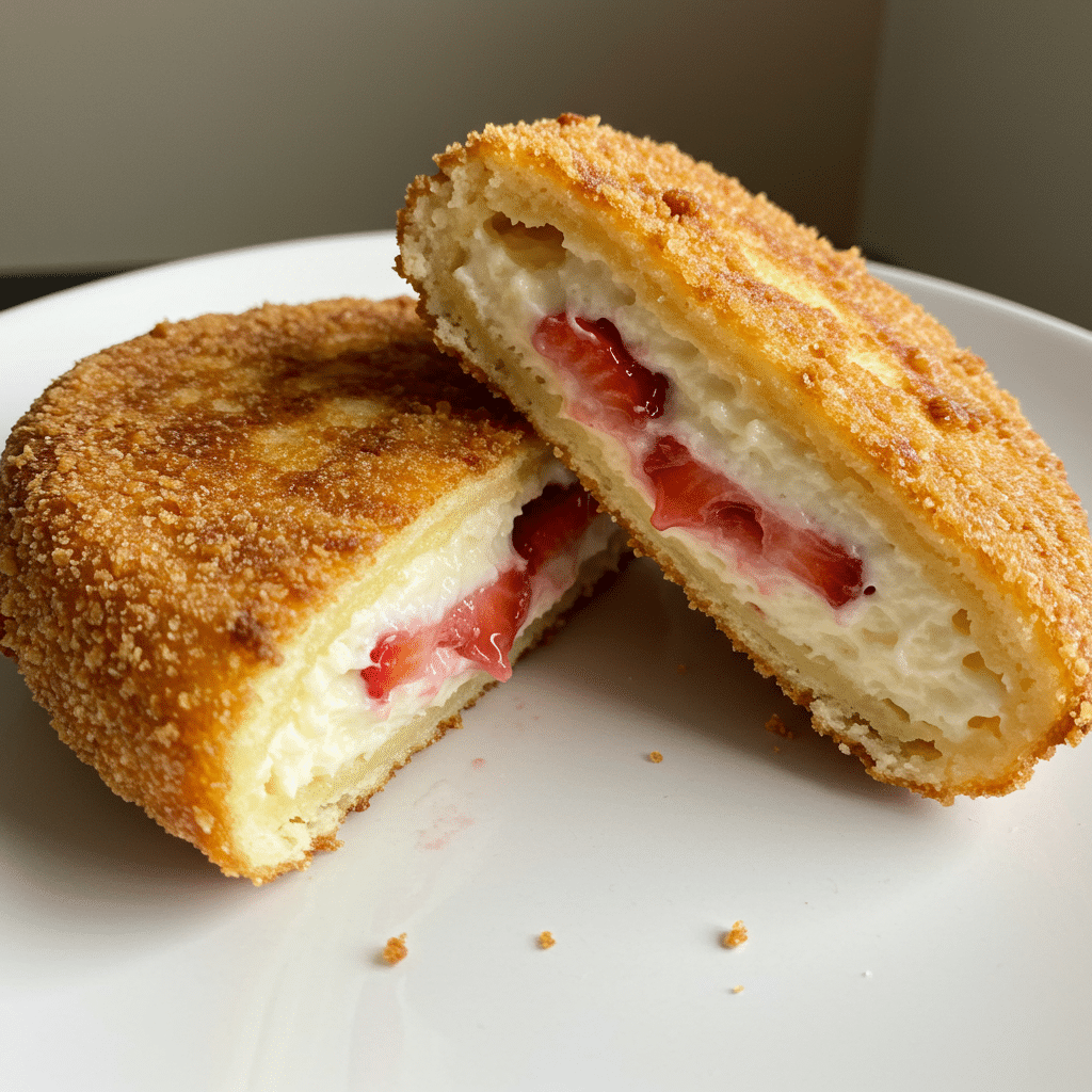 These fried strawberry cheesecake sandwiches are crispy on the outside, creamy on the inside, and absolutely irresistible!