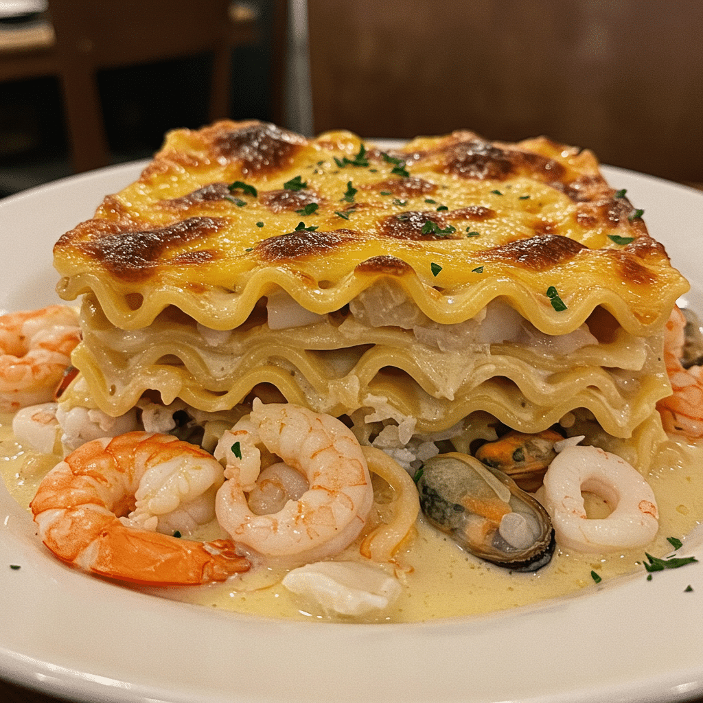 This incredible Seafood Lasagna layers sweet lobster, delicate crab, and tender shrimp in a rich creamy sauce - restaurant quality you can make at home!