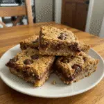 Homemade oatmeal chocolate chip bars cut into squares