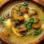 Wild Mushroom, Caramelized Onion and Kale Soup 5 Cozy up with this soul-warming Wild Mushroom, Caramelized Onion and Kale Soup – dairy-free comfort in a bowl!