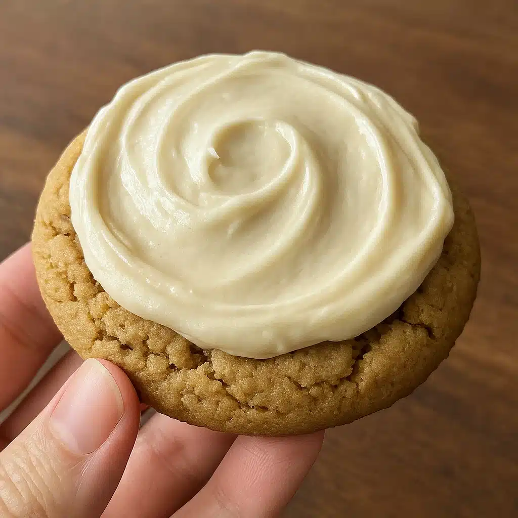 Soft and chewy brown sugar maple cookies topped with glossy maple icing and chopped pecans, arranged on a white plate
