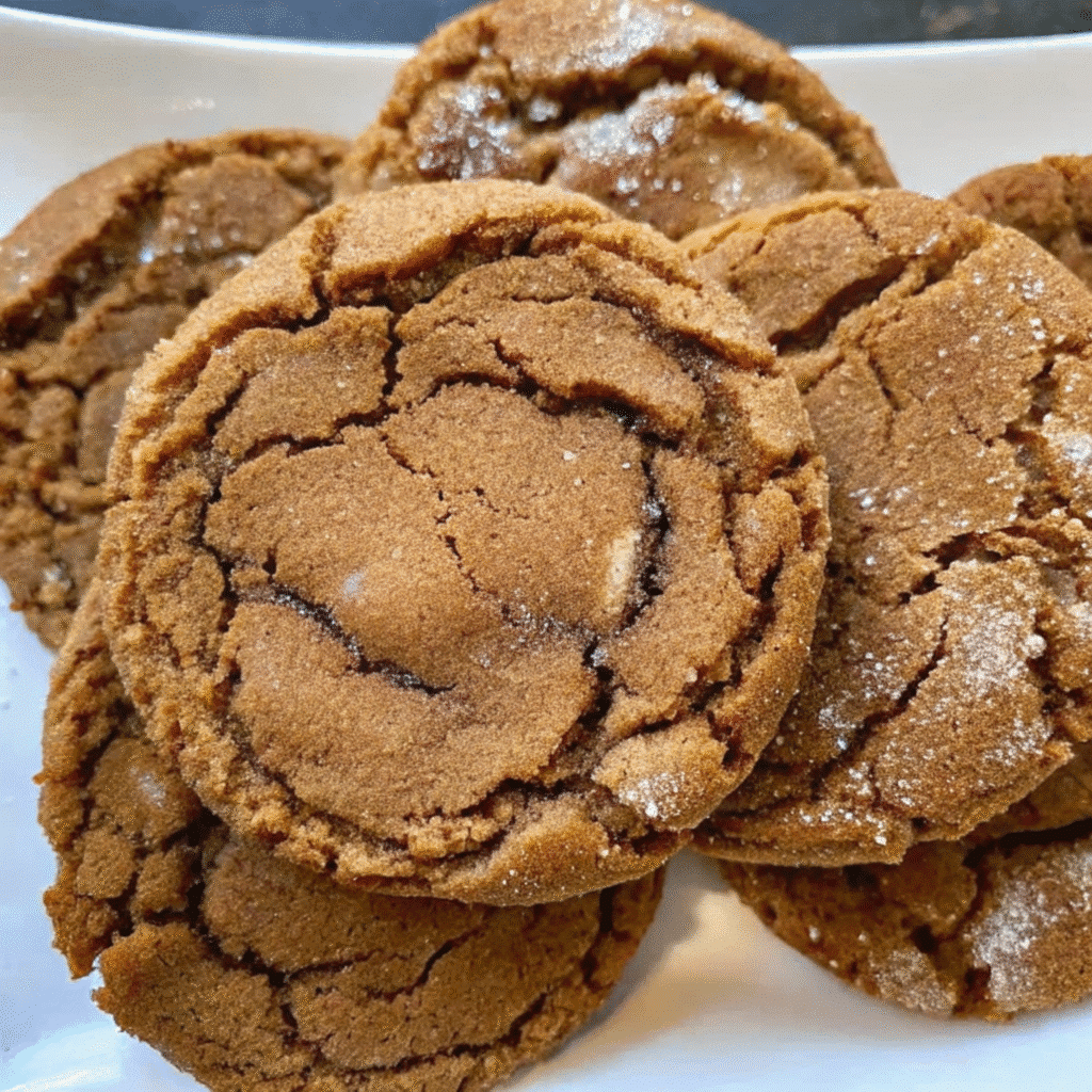 Gingerbread cheesecake cookies with a bite taken out showing creamy white cheesecake filling inside spiced cookie dough, rolled in cinnamon sugar