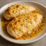 Melt In Your Mouth Chicken Breasts 5 Golden-brown baked Melt In Your Mouth Chicken Breast with crispy parmesan coating on a white serving platter, garnished with fresh parsley