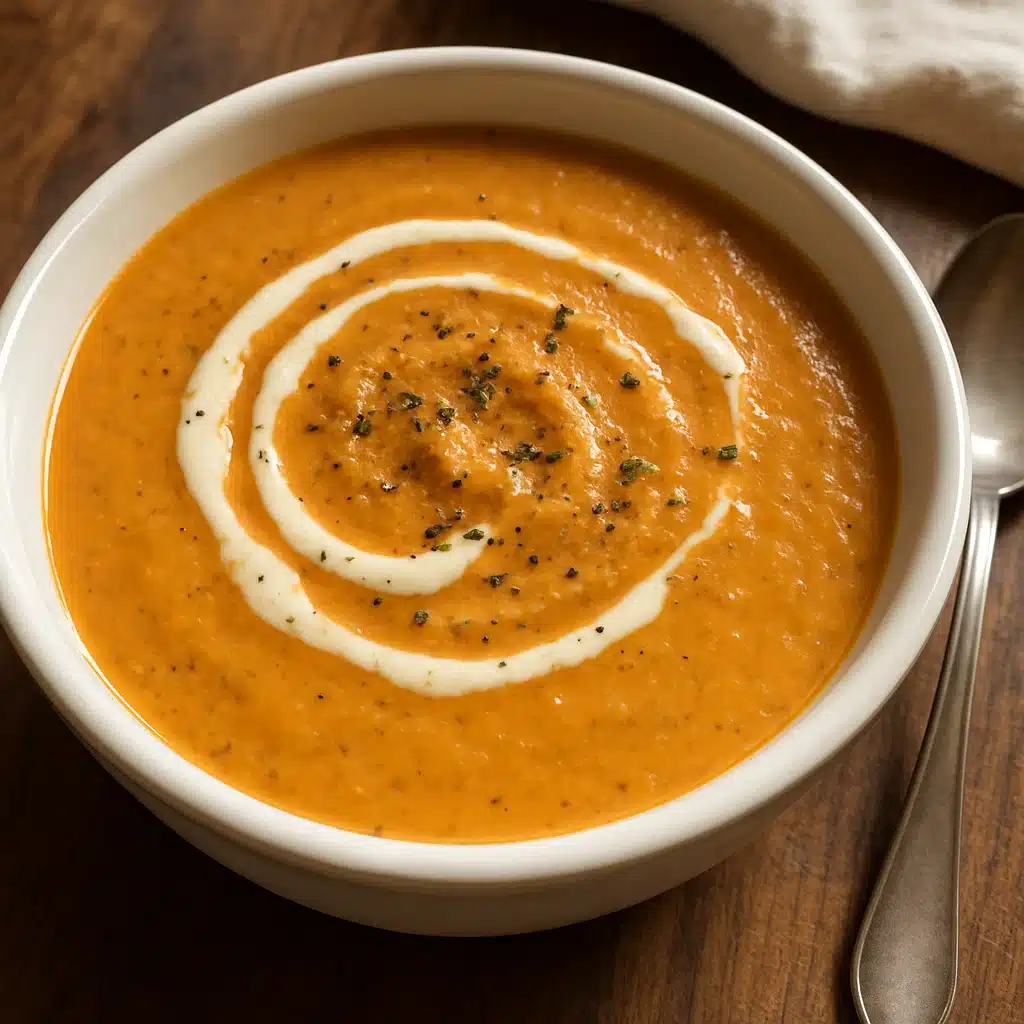 Roasted Winter Vegetable Soup - butternut squash, parsnips, sweet potatoes, and carrots roasted until caramelized, then simmered into comforting soup
