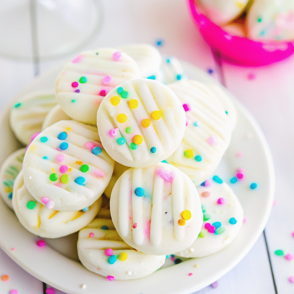 No-bake Funfetti Cream Cheese Mints ready in 20 minutes! Creamy, festive, and so easy.