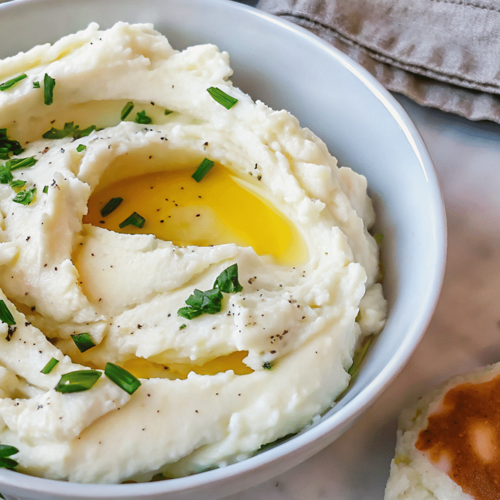 Creamy Yukon Gold Mashed Potatoes with a tangy twist from Greek yogurt—buttery, fluffy, and ready in 30 minutes! The perfect comfort food side dish.