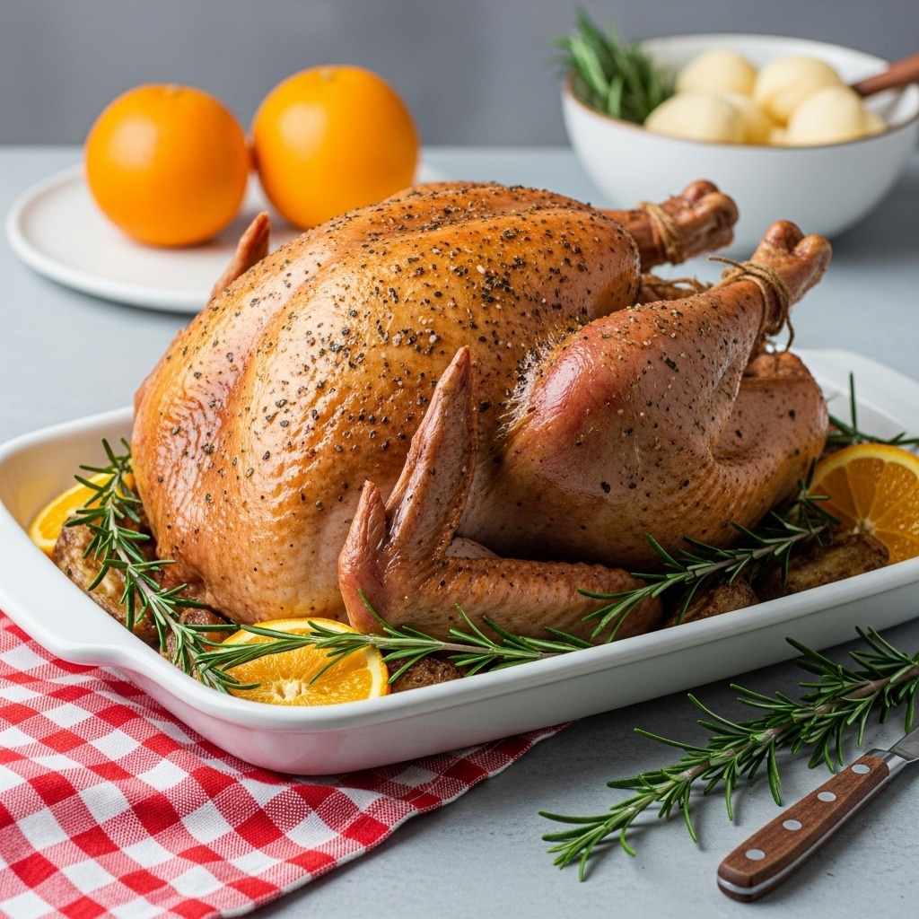 This Roasted Thanksgiving Turkey has crispy golden skin and juicy meat from two-stage roasting with orange-rosemary butter.