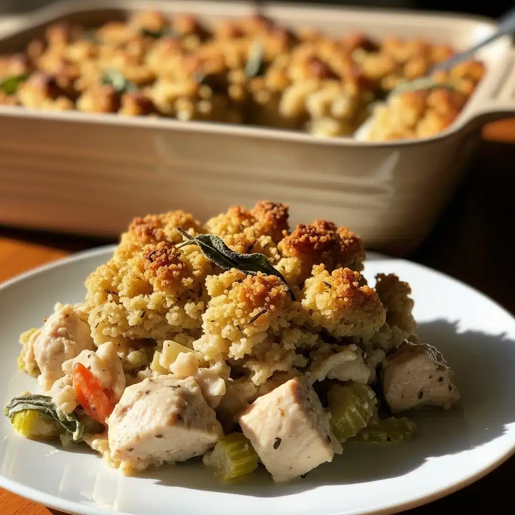 Chicken and Stuffing Casserole 7 Chicken and stuffing casserole baked until golden brown with a crispy topping.