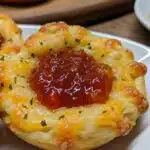 Cheesy Thumbprint Appetizers with Hot Pepper Jelly – buttery, savory bites with a sweet-spicy jewel in every center!