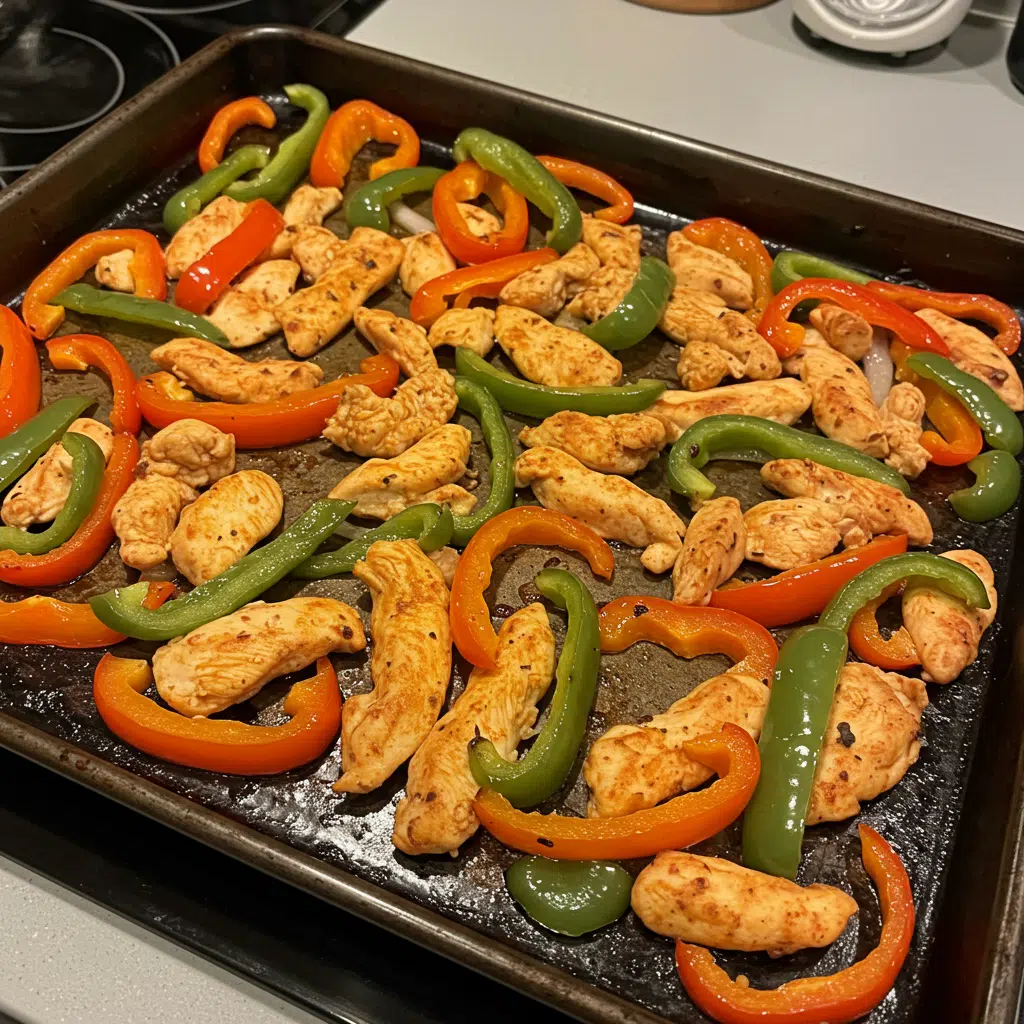 Easy Sheet Pan Chicken Fajitas – tender chicken, sweet peppers, and caramelized onions roasted to perfection in one pan! Minimal cleanup, maximum flavor. Perfect for busy weeknights!