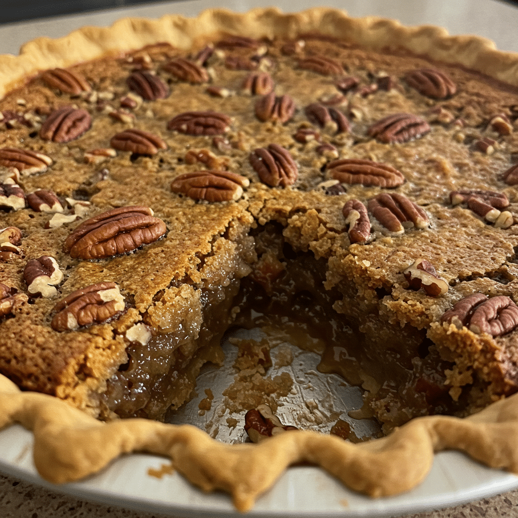 Pecan Pie Cobbler has a golden, slightly crispy top with a gooey, caramel-pecan filling underneath—all the flavor of pecan pie without the fussy crust!