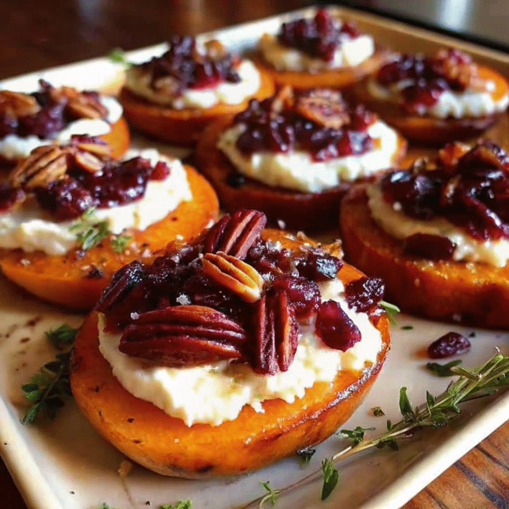 Sweet Potato Rounds with Cranberry and Cream Cheese – the ultimate holiday appetizer that's elegant, easy, and absolutely irresistible!